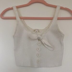For Love and Lemons white pointelle tank cute bow detail flower buttons - small